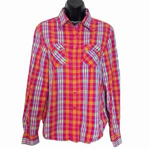 VINTAGE 90s Y2K BOOT BARN PINK PLAID SHIRT PEARL SNAP FRONT WESTERN COWGIRL SZ L